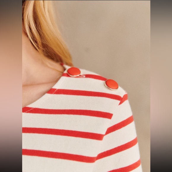 Sézane Colette Mariniere, Size M in Ecru/Coral (looks red) - Picture 3 of 6